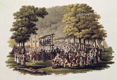 Camp Meeting of the Methodists in North America, engraved by Matthew Dubourg (fl.1813-20) by Jacques Milbert